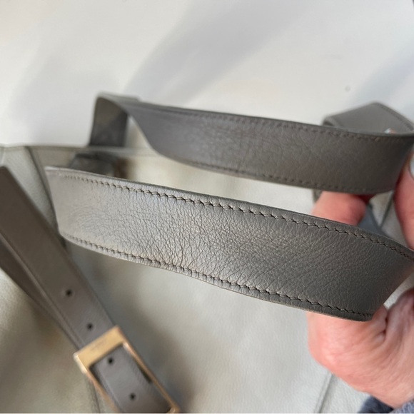 Vince Light Gray Leather Top Handle Tote Purse Satchel Bucket Bag - Picture 8 of 11